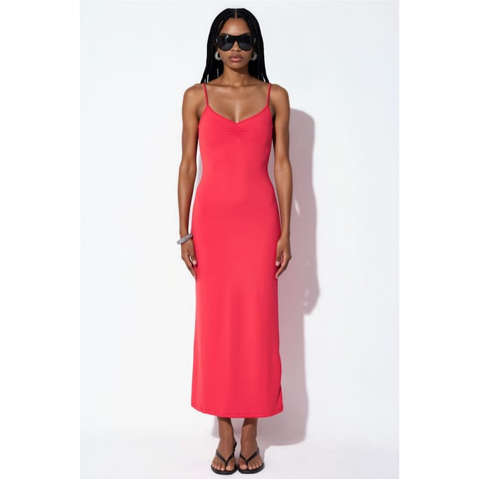Mouwloze midi-slipdress