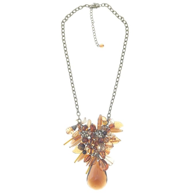 Behave - Ketting goudkleur met bruine hangers, 41 cm