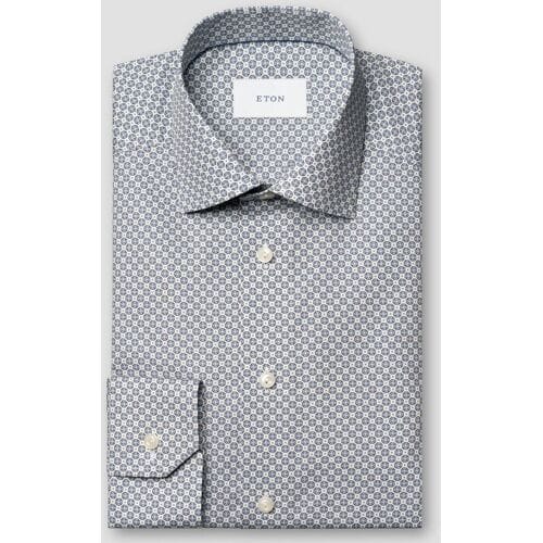 Eton Overhemd Micro Pattern Medallion Motif Signature Twill Blauw / male
