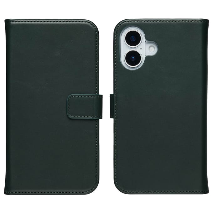 Selencia Hoesje - Geschikt voor Apple iPhone 17 - Echt Lederen Bookcase - Groen