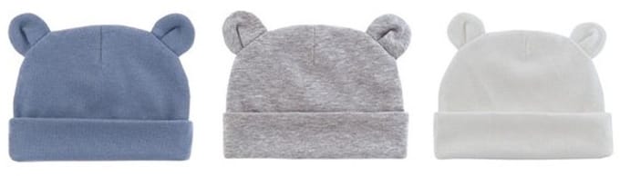 3 pack Babymutsjes newborn BEERVORM navy wit grijs - beren oortjes
