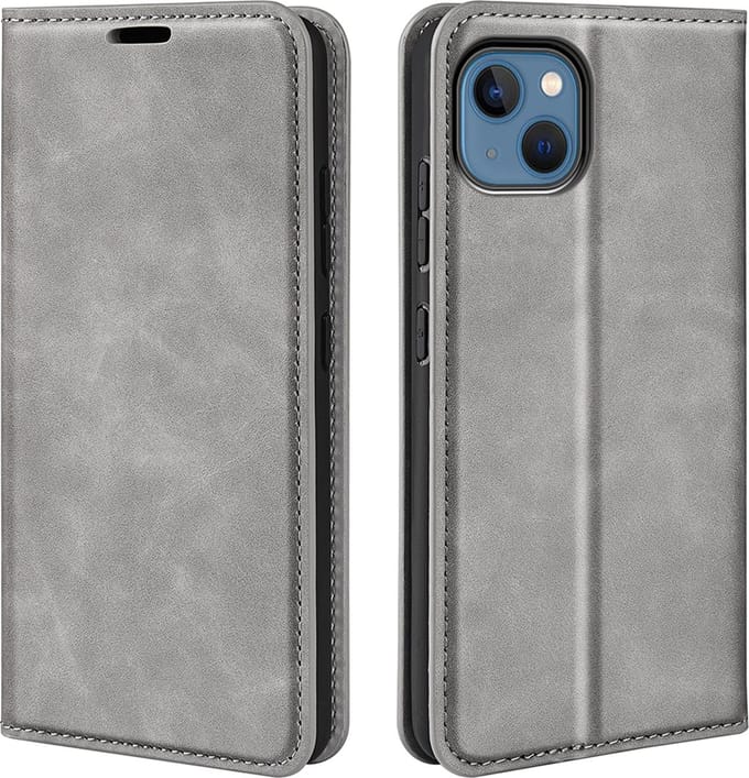 MobyDefend Hoesje - Geschikt voor iPhone 14 - Luxe Wallet Bookcase (Magnetische Sluiting) - Grijs