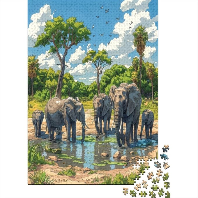 Olifant Puzzel - Legpuzzel Volwassenen - Ontspanning Thuis - Gerecycled Karton - 75 x 50 cm