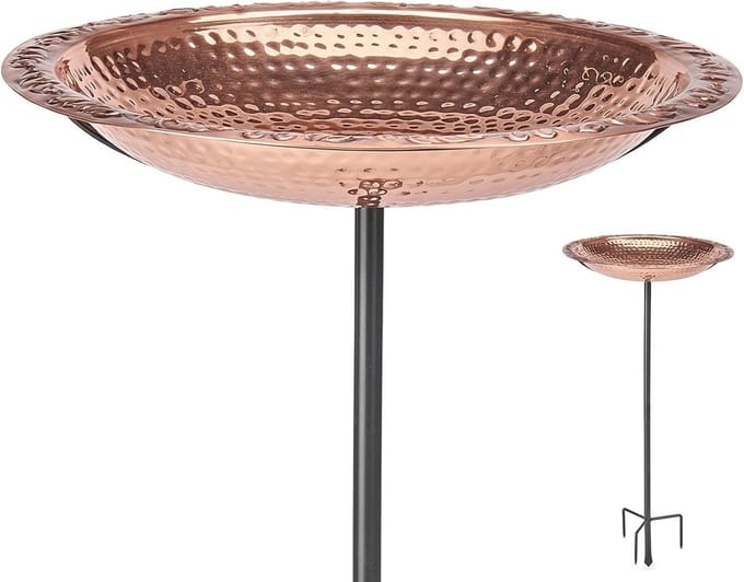 Vogelbad van koper op tuinmast, 45,7 cm - Perfect voor uw tuin