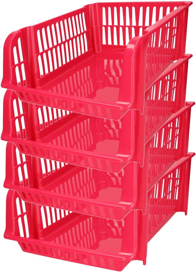 Plasticforte Stapelbare opbergmand - 4x - Roze - 16L - kunststof - 38 x 28 x 15 cm