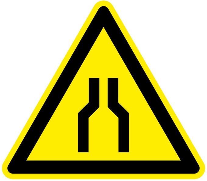 Waarschuwingsbord wegversmalling - kunststof 150 mm