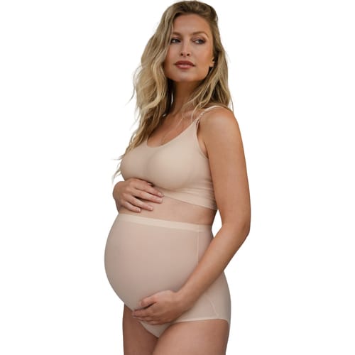 Bye Bra zwangerschapsboxershort met hoge taille, one size fits most, zachte, elastische, naadloze onderbroek met hoge taille en katoenen kruisje, zwart & beige (beige)