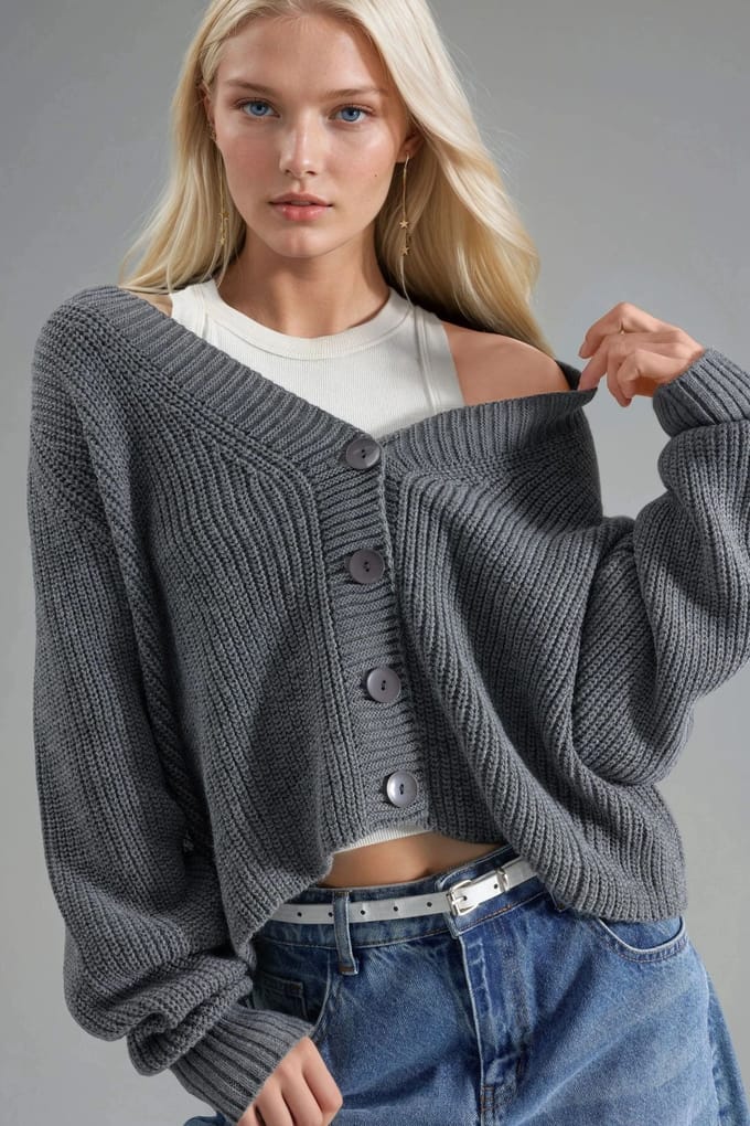 Geribbelde Breigoed Knopen-Top Crop Cardigan