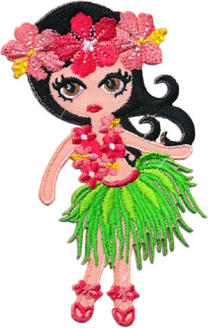 Strijkembleem - Patch - Hula Meisje 10,5 x 5 cm