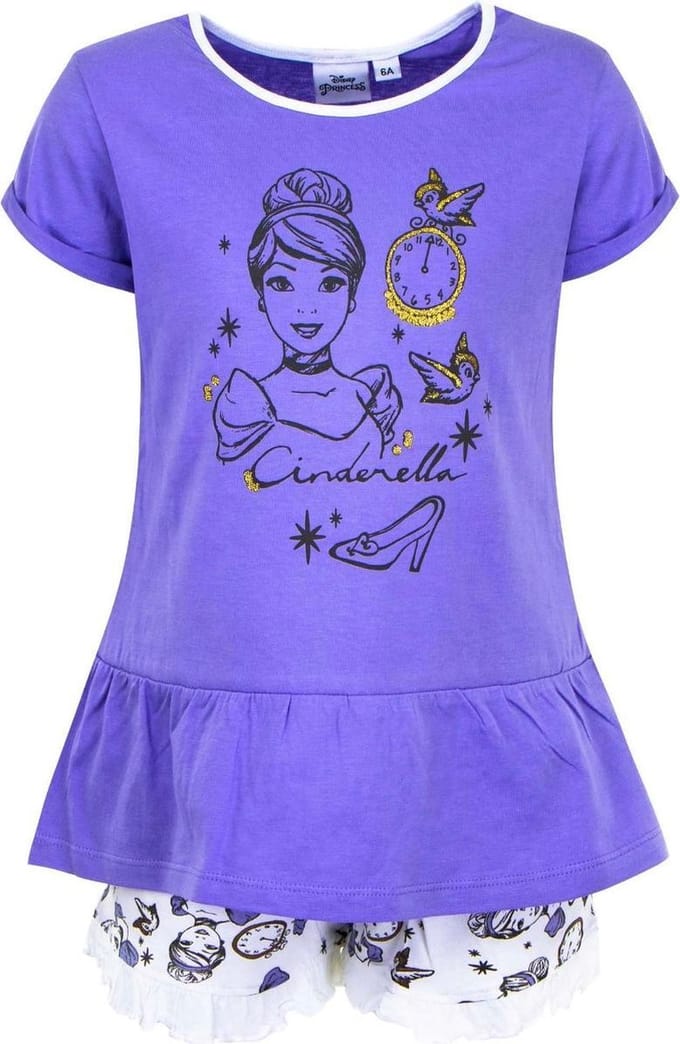 Disney Princess - Cinderella - Shortama - Paars - Maat 116 - 6 jaar