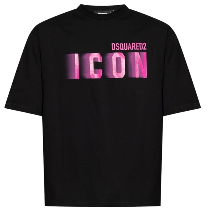 Dsquared2 Icon Pink Blur Print Zwart Loose Fit T-shirt