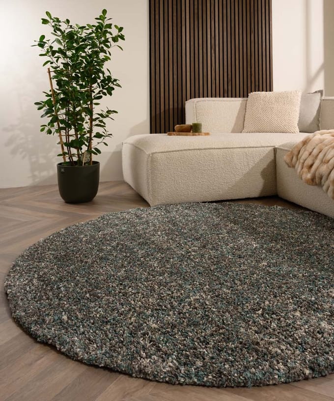 Rond hoogpolig vloerkleed - Blend blauw/grijs 80