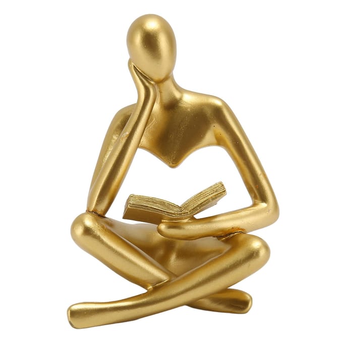 Penseur Statue de Lecture Résine Figurine Assise Ornement d'Art Abstrait pour Salon Meuble or