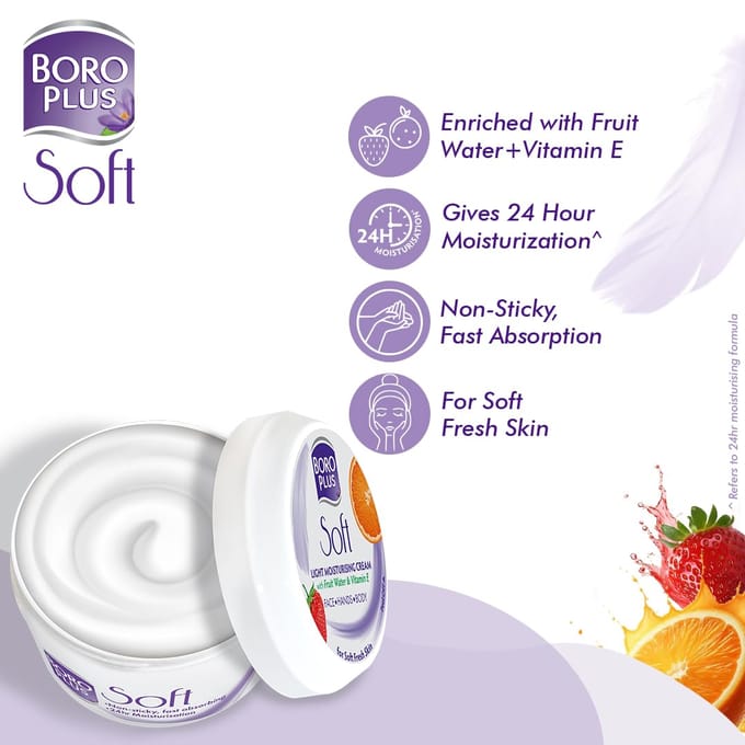 BoroPlus Soft Light Hydraterende Crème 100 ml Pak van 1 Voor Gezicht Handen Lichaam 24 Uur Hydratatie white