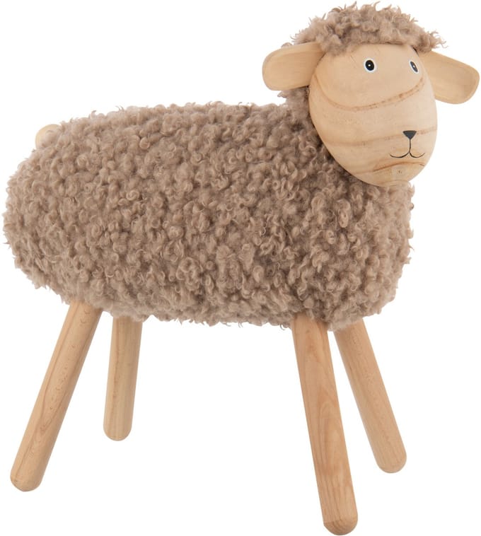 J-Line decoratie Schaap - hout/kunstbont - naturel/beige - large