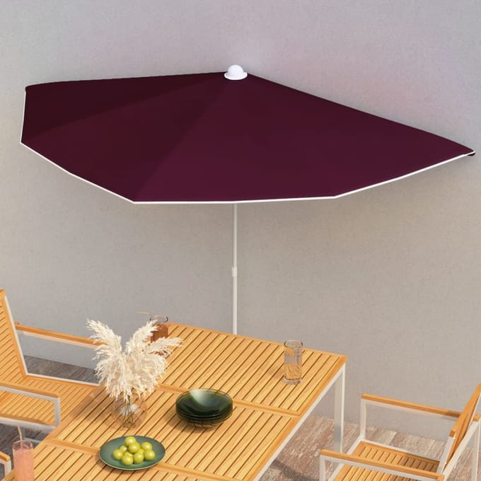 vidaXL - Parasol - half - met - paal - 180x90 - cm - bordeauxrood