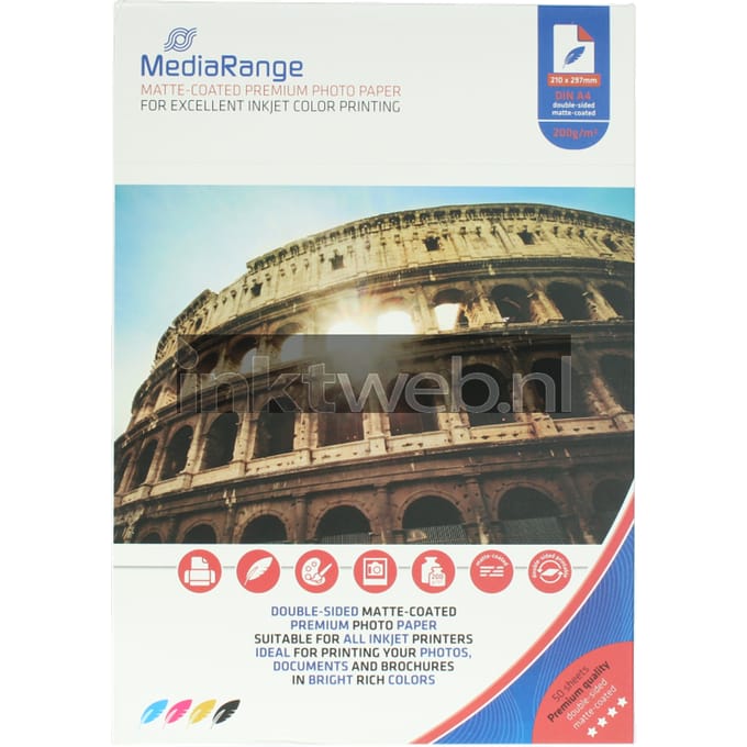 Papier MediaRange Inkjet mat aan beide zijden A4 200g 50 Pag.