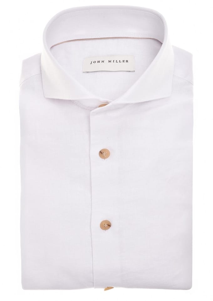 Overhemd wit John Miller Tailored fit linnen gemeleerd