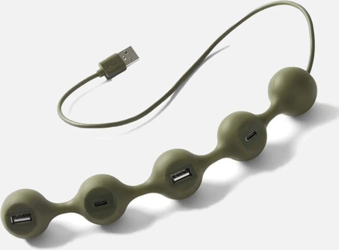 Lexon Design PEAS v2 2xUSB-A 2xUSB-C Hub Ports - Khaki