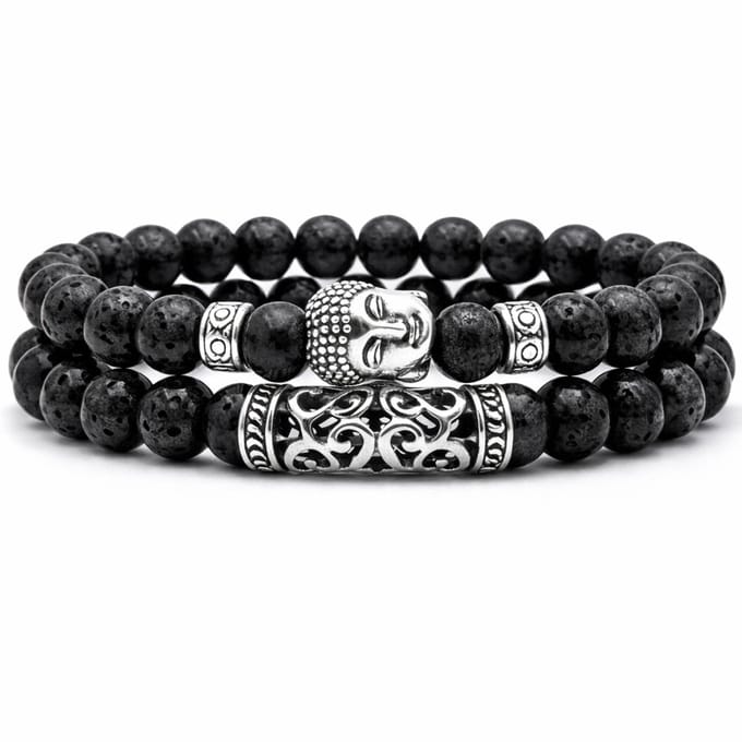 Memphis Heren Kralen Armband Lavasteen en Buddha Zwart