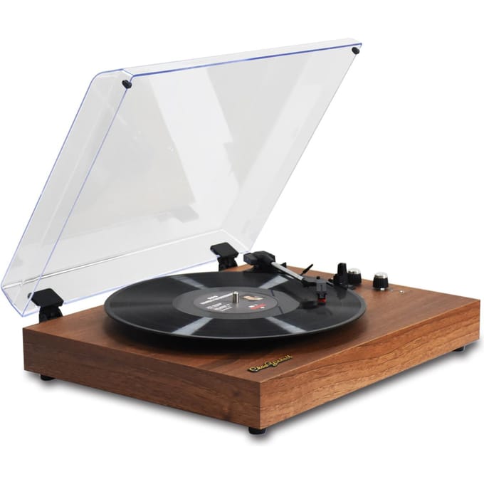MzeliKing vinylplatenspeler draaitafel houten tafelblad vintage grammofoon compatibel met EU Plug koffie