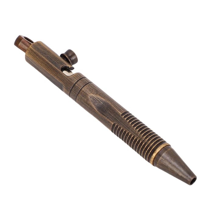 Mini Snelontgrendelbare Balpen Messing Zakformaat Compacte Pen met Afneembare Sleutelhanger Bovenop voor beige