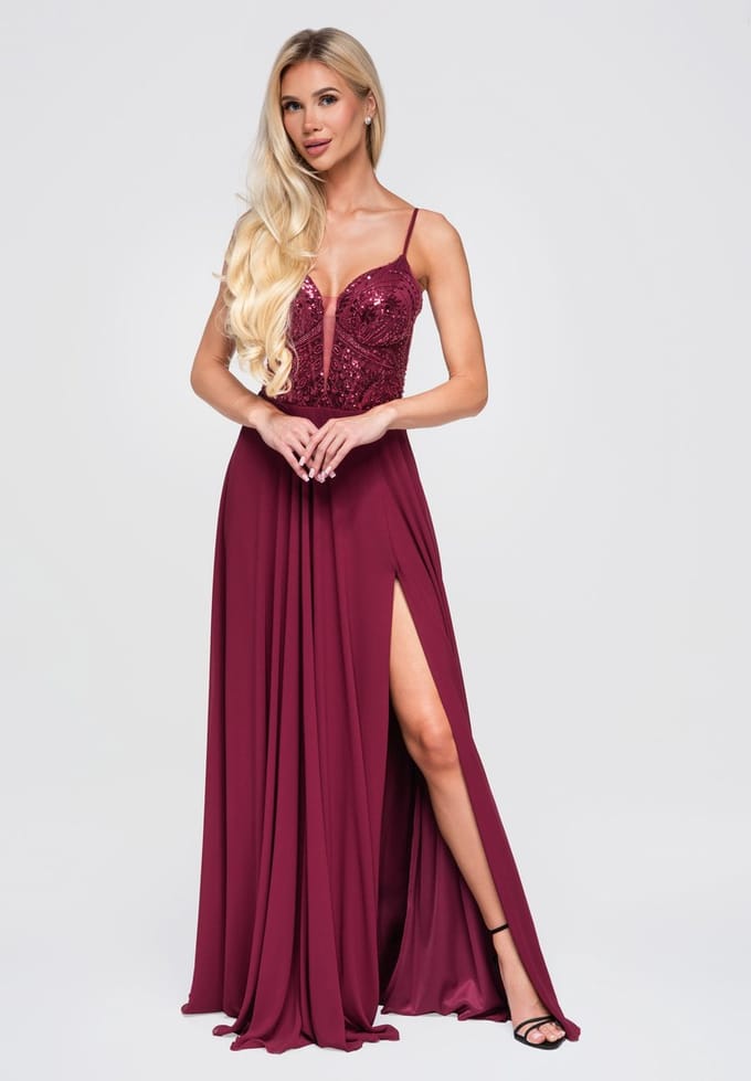 LARICA Jurk - Slim Fit - Rits - Effen Bordeaux M