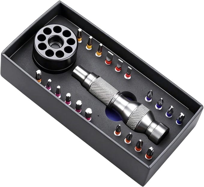 Schroefbitset - Precisie Bits - Elektronica Reparatie - Magnetische Tips - 22 Stuks - Grijs