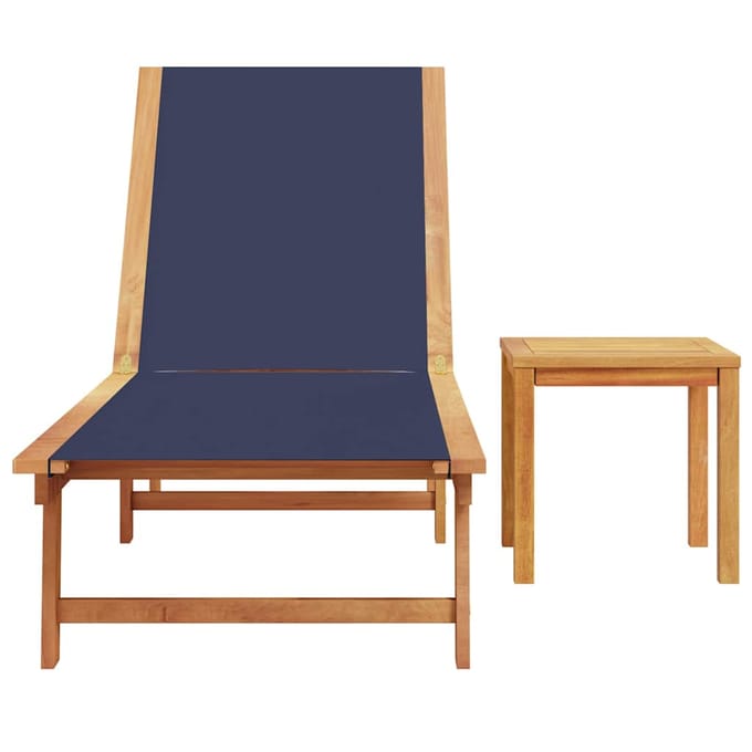 vidaXL - Ligbed - met - tafel - massief - acaciahout - en - textileen - blauw