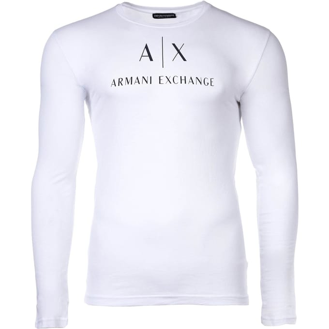Long Sleeve Crew Neck TShirt AX Logo - White T-Shirts