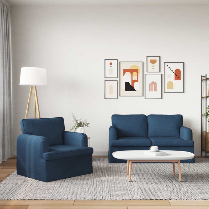 vidaXL Bankstel 2 pcs Blauw 144 x 80 x 85 cm Stof