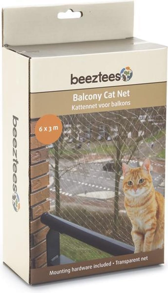 Beeztees Kattennet - Kattengaas voor balkon - Eenvoudig te bevestigen - Transparant - 6x3 m
