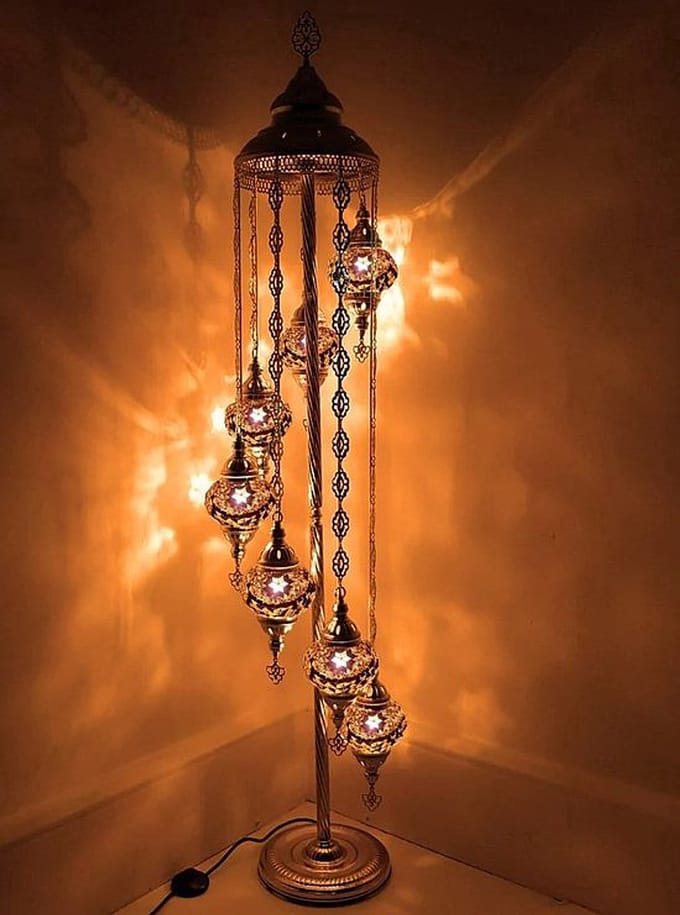 Turkse Lamp Vloerlamp - Mozaïek Lamp Bruin - 7 Bollen - Handgemaakt en Authentiek