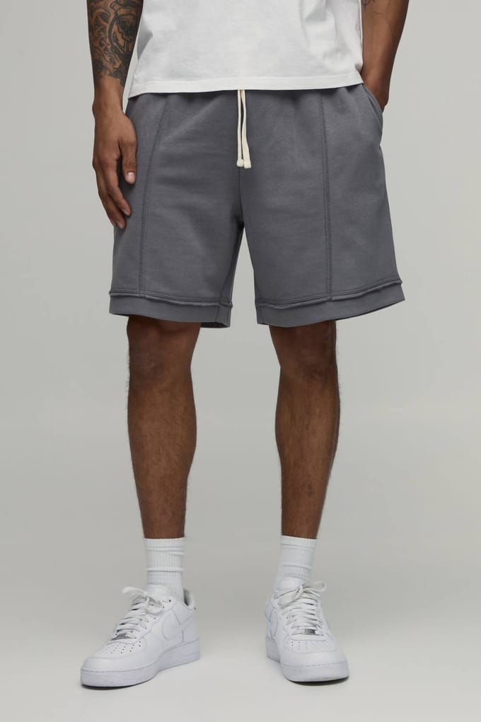 Baggy Drop Crotch Short met Zichtbare Naden en Loopback | Grey | Size Large