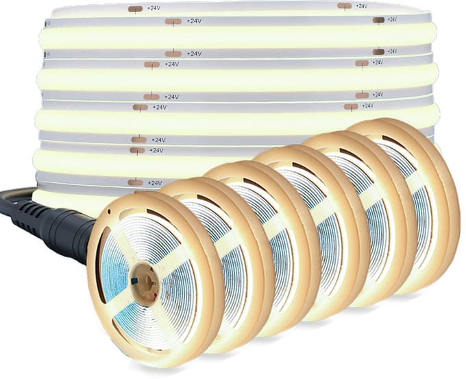 Oraymin COB LED Strip - Set van 6 - 2M - Warm Wit 3000K - 24V - Dimbaar - Flexibel - (Alleen strip)