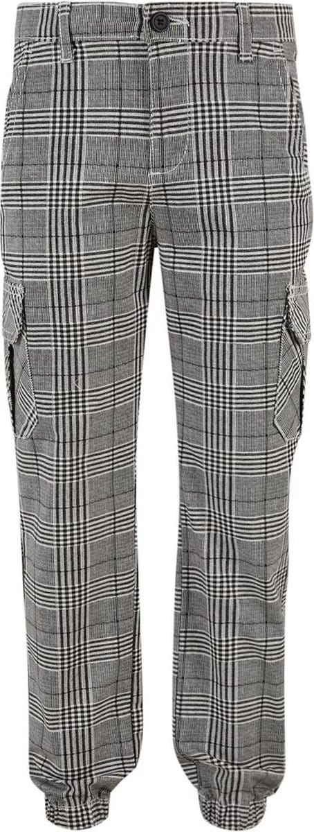 Urban Classics - AOP Glencheck Jog Kinder Cargobroek - Kids 134/140 - Zwart/Wit
