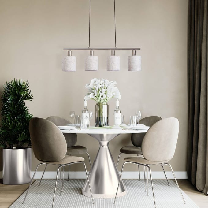 Hanglamp Plafondlamp "Maron" 4 spots lengte 72 cm Hoogte 140cm Textiel Chroom Grijs