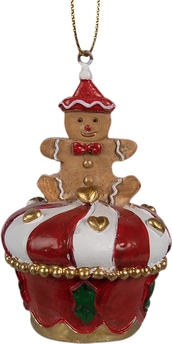 Clayre & Eef Kersthanger Gingerbread man Ø 5x8 cm Rood Polyresin