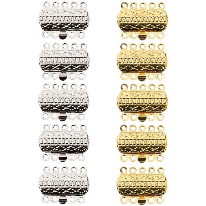 10 Brass 5 strand Push Clasps Silver Gold Connectors Jewelry Making Findings beige