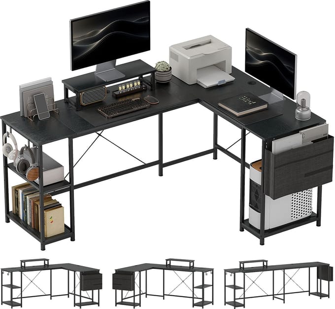 HOMCOM L-vormig computerbureau - Spaanplaat - 168x120x90cm - Zwart