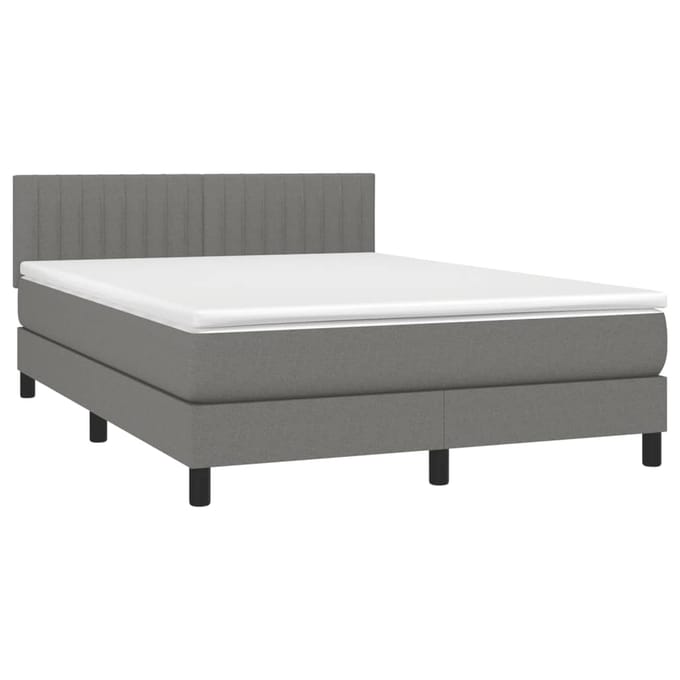 vidaXL - Boxspring - met - matras - en - LED - stof - donkergrijs - 140x200 - cm