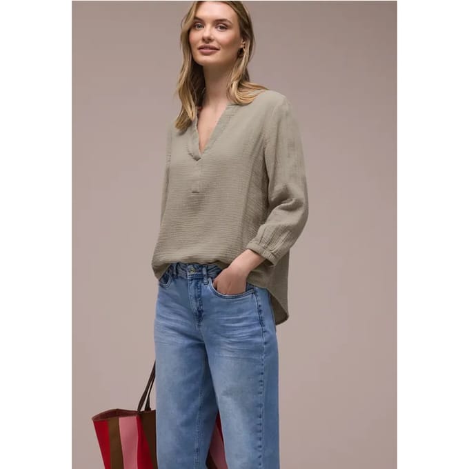 3/4-mouwen blouse in mousseline kwaliteit