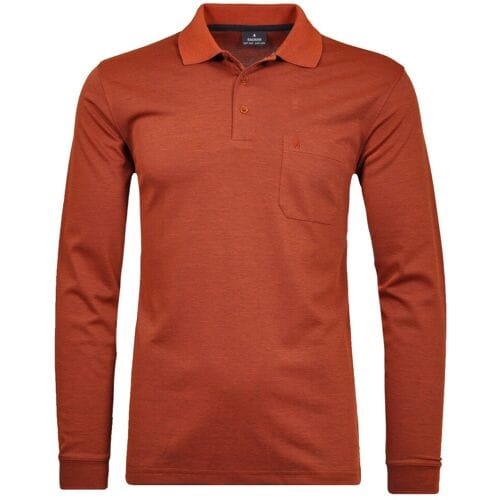 Ragman Softknit Polo Longsleeve Uni Breast Pocket Terra Red Melange / male