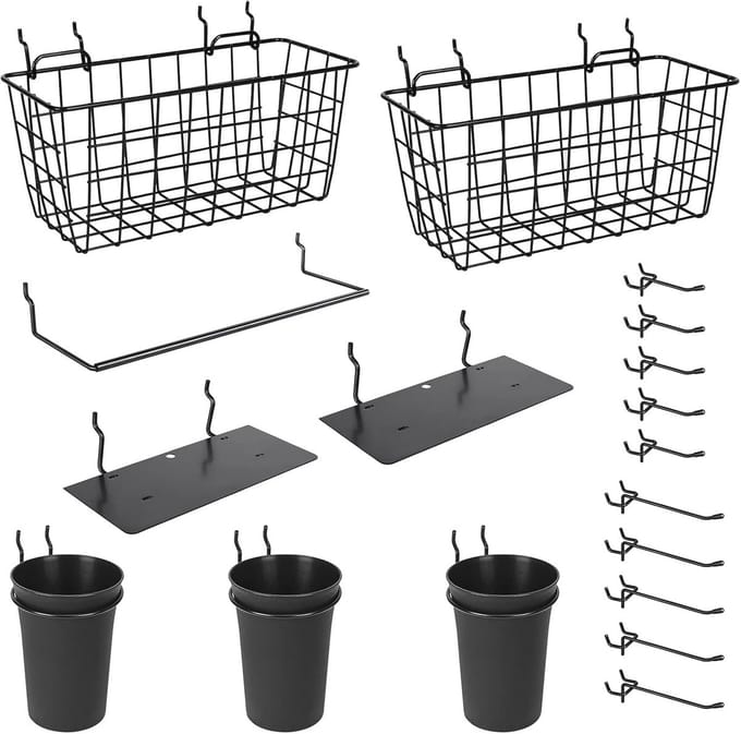 Pegboard Organizer Accessoires - 18 Pack Haken en Manden voor Gereedschap en Hobby