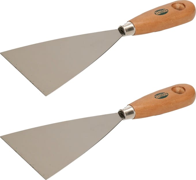 Amig Plamuurmes - 2x - werkbreedte 100 mm - conisch geslepen staal - houten greep