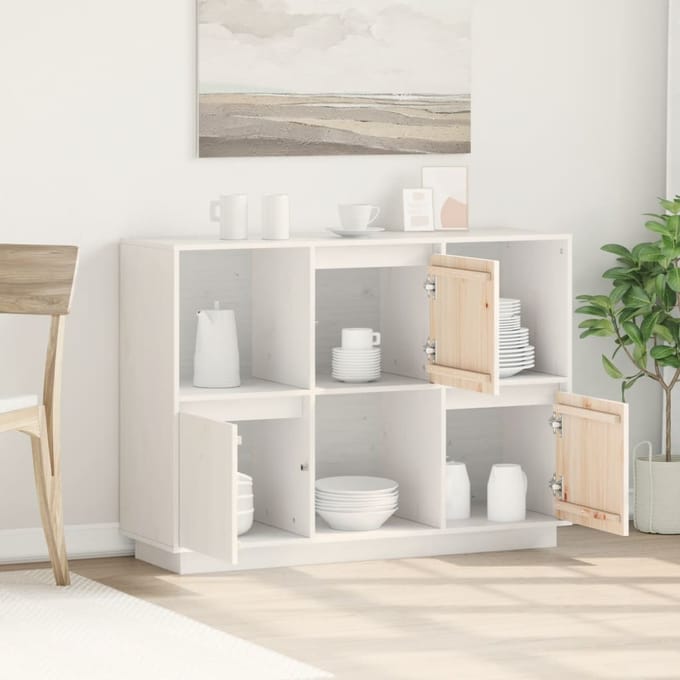 vidaXL - Dressoir - 110,5x35x80 - cm - massief - grenenhout - wit