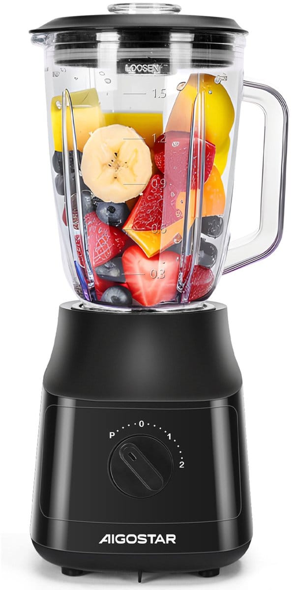 Aigostar Blender glas - Smoothie Maker 1500ML - 800W - Zwart