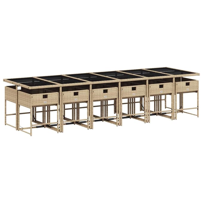 vidaXL - 13-delige - Tuinset - met - kussens - poly - rattan - gemengd - beige