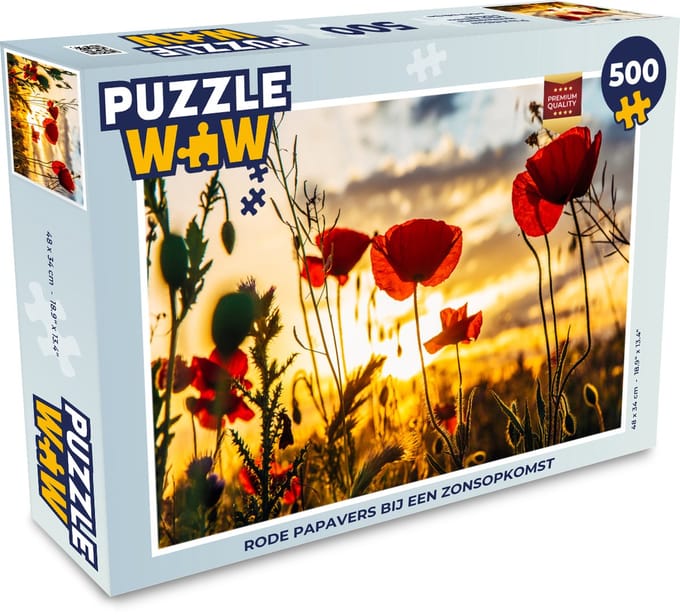 Puzzel Rode papavers bij een zonsopkomst - Legpuzzel - Puzzel 500 stukjes