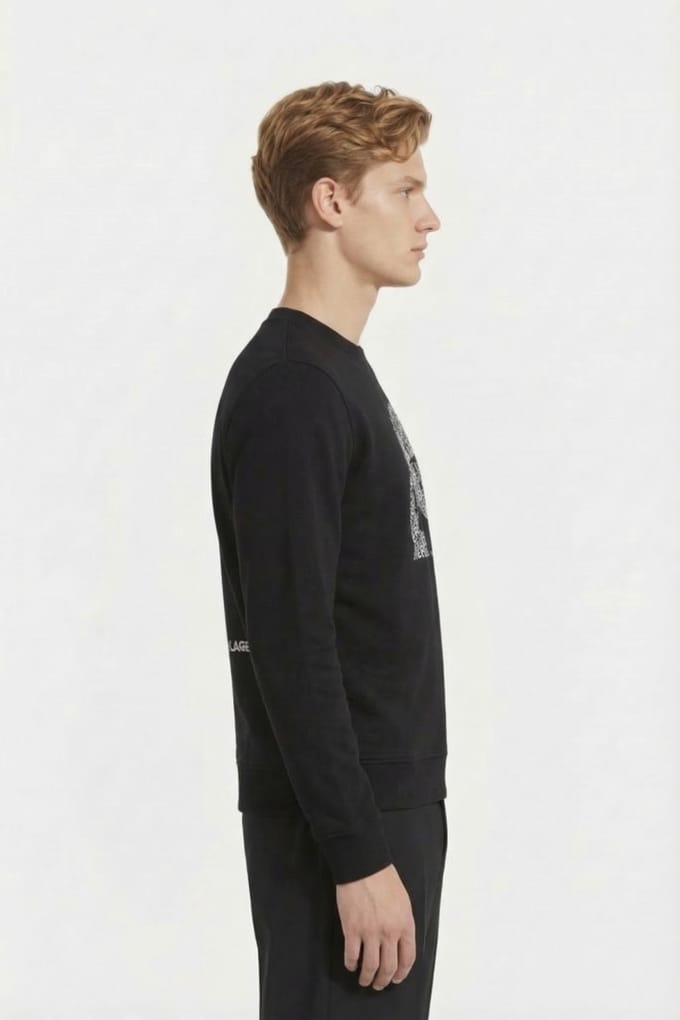 Karl Lagerfeld Black Sweat Crewneck Größe: M | Pullover Outlet | Herren | Schwarz